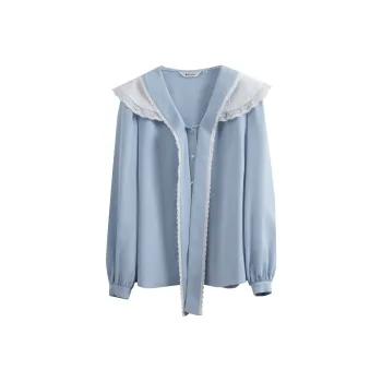 Olrain Chiffon Shirts Women's Light Aqua Blue
