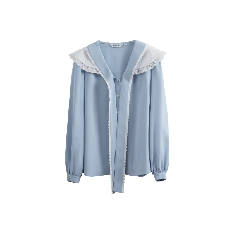 Olrain Chiffon Shirts Women's Light Aqua Blue-0