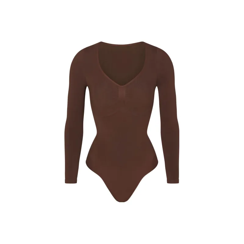 Skims SEAMLESS SCULPT LONG SLEEVE THONG BODYSUIT Bodysuits Women's COCOA/Cocoa-0