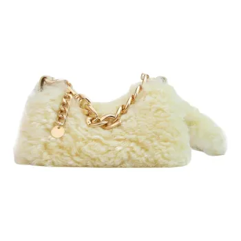 APEDE MOD Sheepskin Lunch Bag, Portable Crossbody Bag, Shoulder Bag Small Size Women's Light Yellow