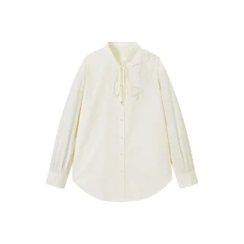 PEACEBIRD Bamboo Rhyme Series Shirts Women's Beige