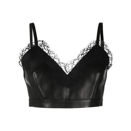 Alexander McQueen Cropped Lace-trim Leather Top