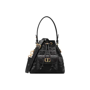 DIOR Caro Sheepskin With Calfskin Bucket Shoulder Bag, Crossbody Bag, Handbag Mini Women's Black