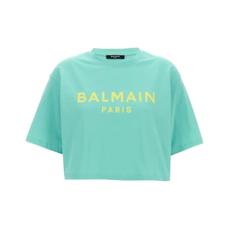 BALMAIN Logo print Cropped T shirt-0