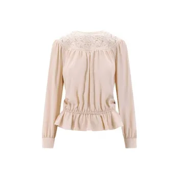 CELINE Guipure Crewneck Long Sleeved Blouse
