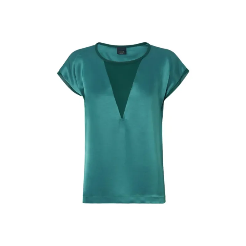 PINKO Semi Sheer Panelled Crewneck Satin Blouse-0