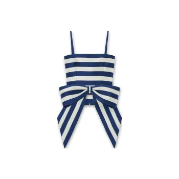 KIMHEKIM SS24 RIBBON BELTED MIKADO SILK BANDEAU TOP Strapless Top Women's NAVY/Marine Blue
