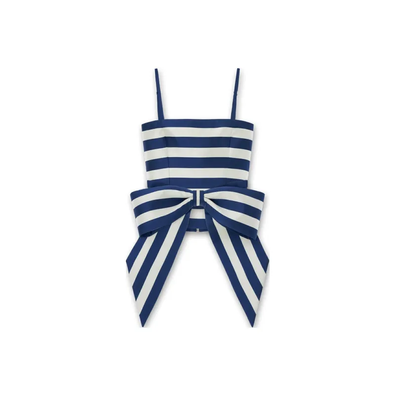 KIMHEKIM SS24 RIBBON BELTED MIKADO SILK BANDEAU TOP Strapless Top Women's NAVY/Marine Blue-0