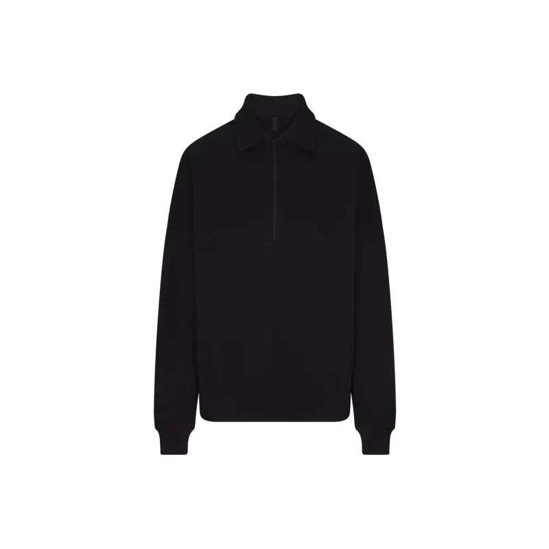 SKIMS COTTON FLEECE OVERSIZED QUARTER ZIP PULLOVER Sweatshirt Women's ONYX/Onyx-0