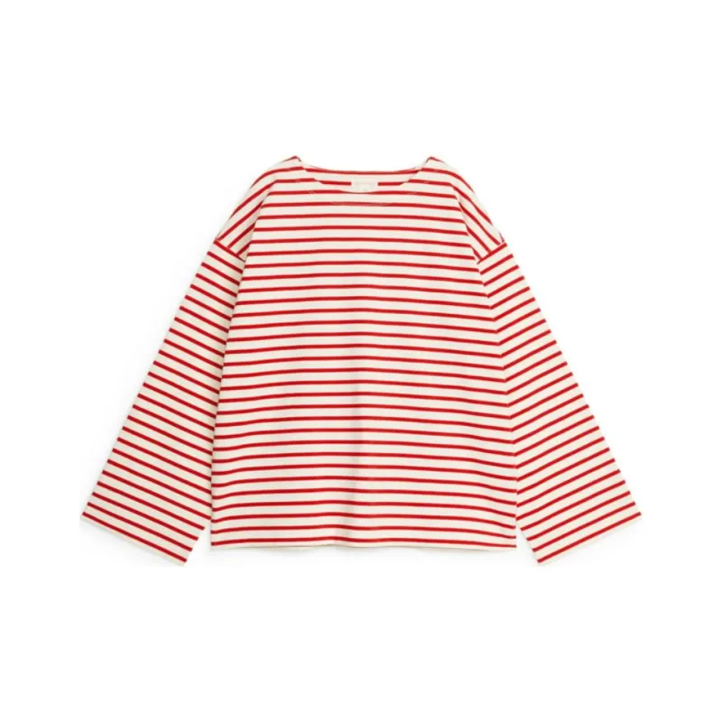 ARKET Drop Shoulder Sleeve T-Shirt Women's White/Red-0