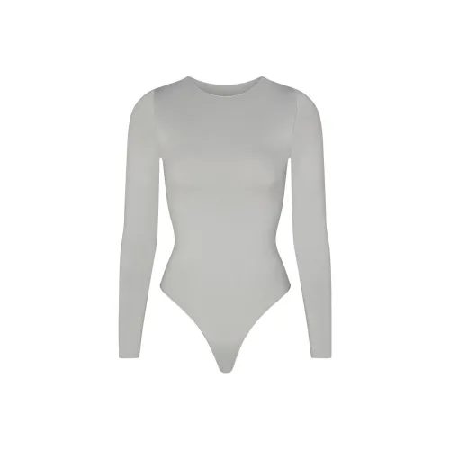 SKIMS ESSENTIAL CREW NECK LONG SLEEVE BODYSUIT Bodysuits Women's LIGHT GREY/Light Gray