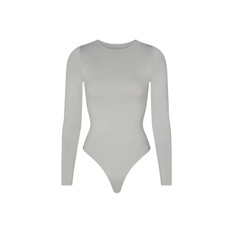 SKIMS ESSENTIAL CREW NECK LONG SLEEVE BODYSUIT Bodysuits Women's LIGHT GREY/Light Gray-0