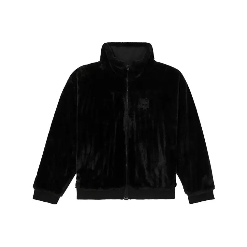 Tommy Hilfiger Faux Fur Hoodie Tops Dark Jackets Coats Women's Black-0