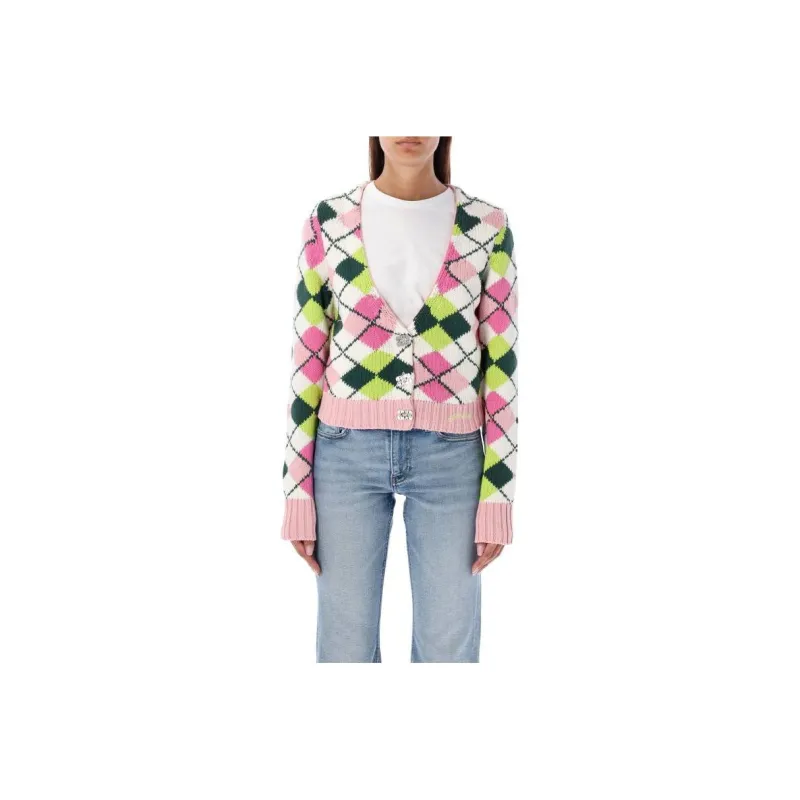 GANNI Graphic V Neck Cardigan 'Multicolor'-0