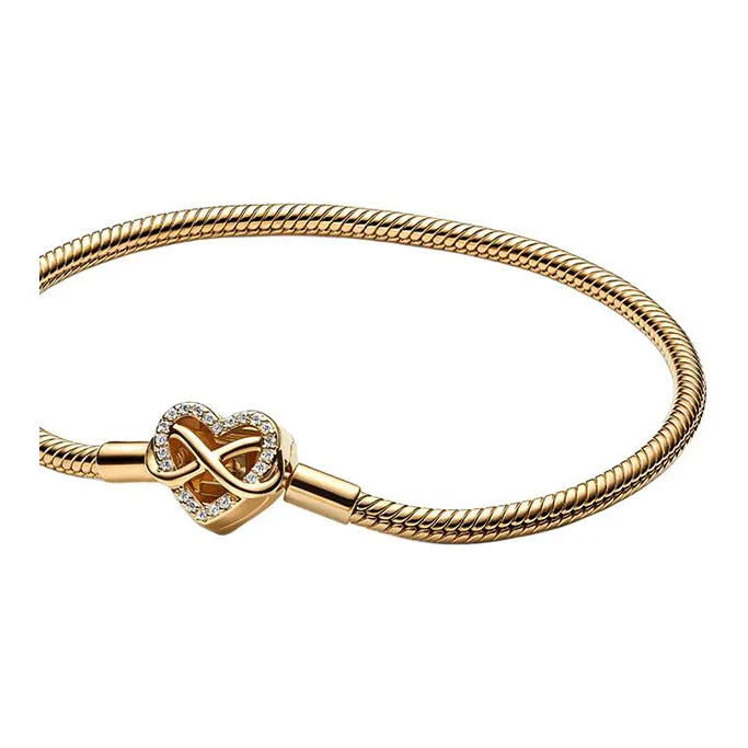 Pandora 925 Sterling Silver, Synthetic Cubic Zirconia Bracelets Women's Gold-2