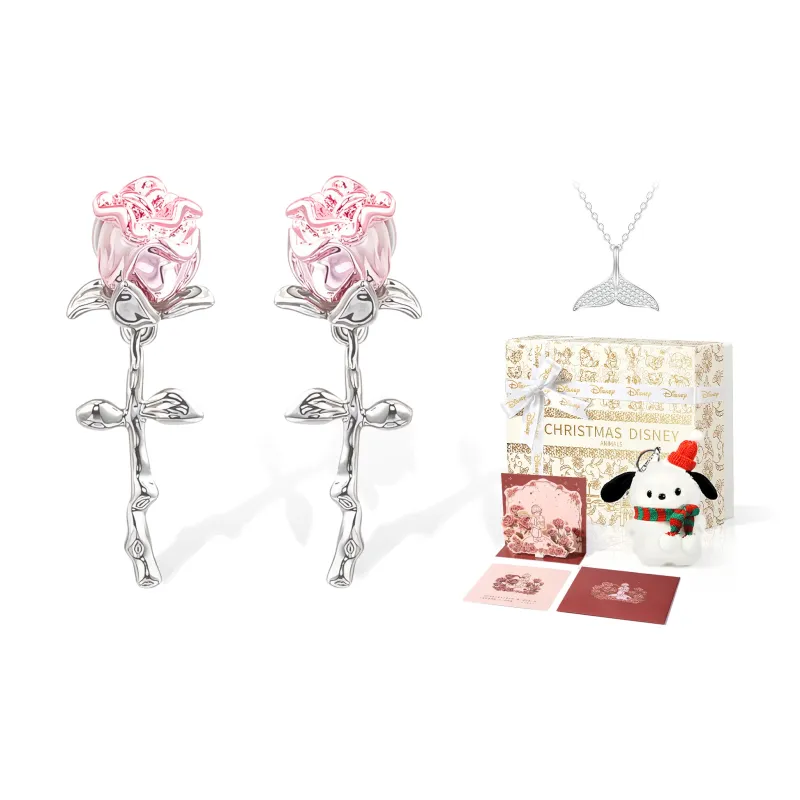 Disney Princess 925 Sterling Silver Stud Earrings Women's Pink-13