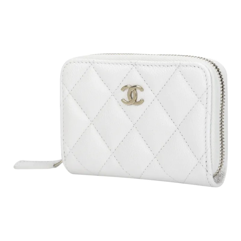 CHANEL Smooth Lambskin Coin Purse Mini Women's White-1