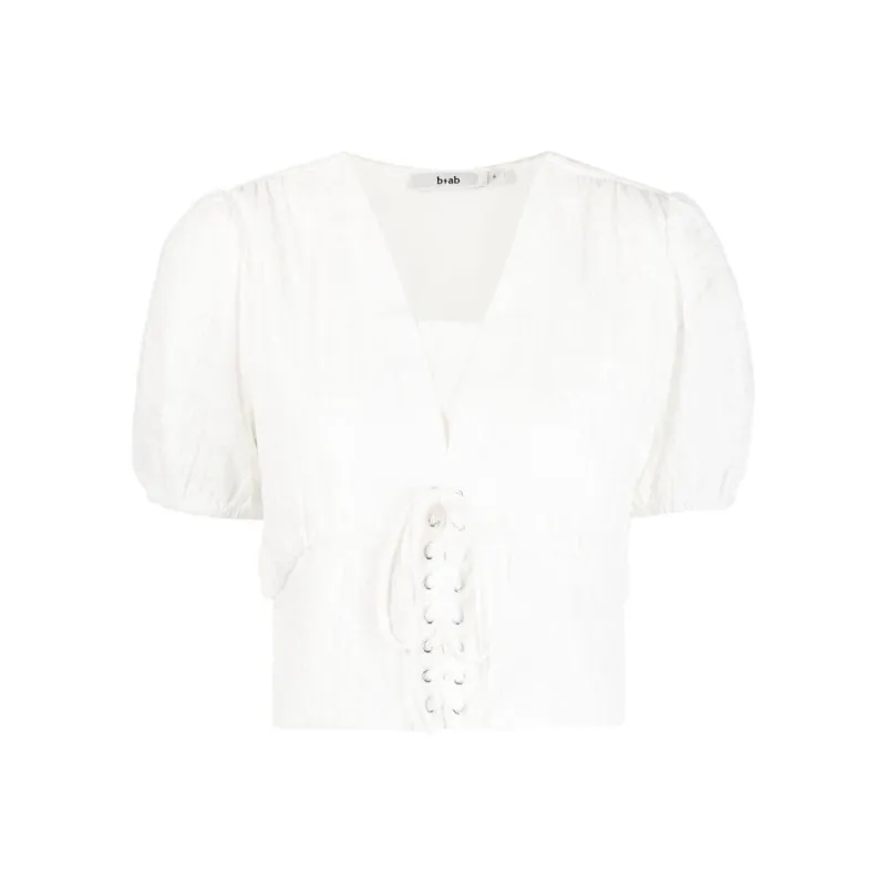 B+AB Ruched Lace-up Blouse-0