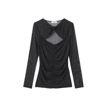 Sandro Rhinestone embellished Semi sheer Top