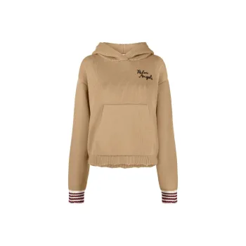 PALM ANGELS Logo Embroidered Long Sleeved Knit Hoodie