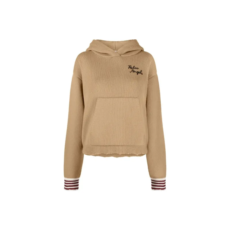 PALM ANGELS Logo Embroidered Long-Sleeved Knit Hoodie-0
