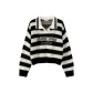 Black and White Stripes-[V-Neck Cropped]