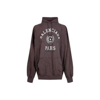 Balenciaga College 1917 Oversized Cotton Hoodie Burgandy/White