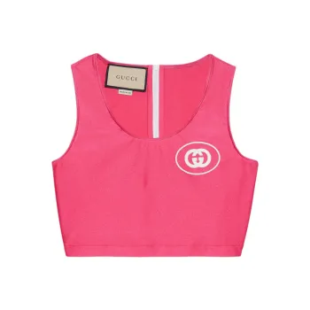 GUCCI Interlocking G Jersey Crop Top Pink
