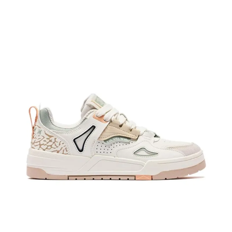QIAODAN Inheritance 1.0 Durable Breathable Low Top Skateboard Shoes Women's Ivory Soft Orange-3