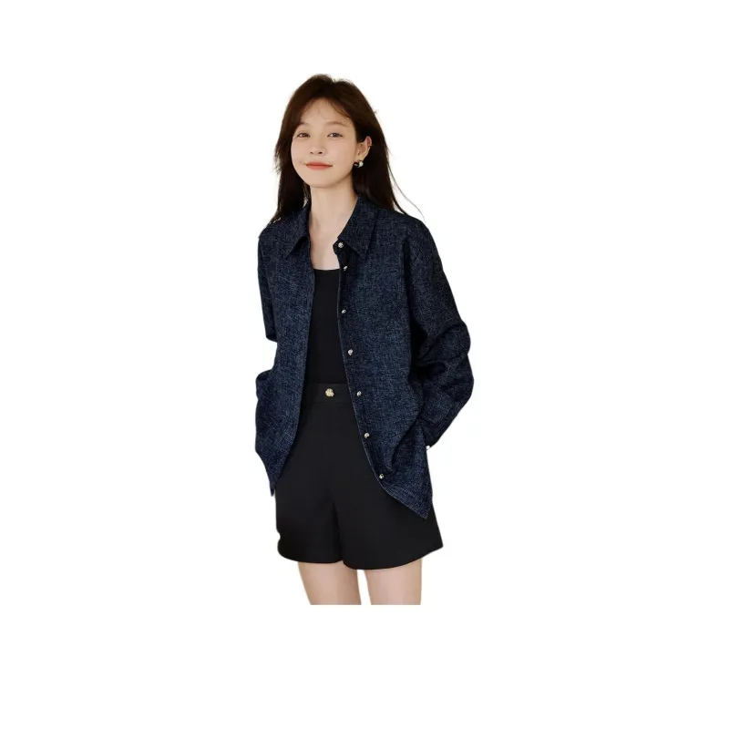 Mo Han Yi Mei Shirt Women's Navy Blue-0