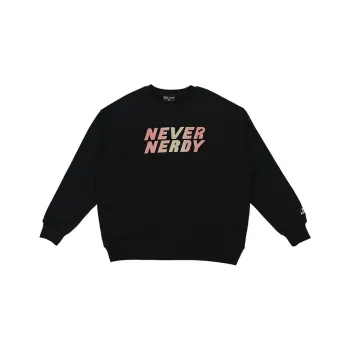 NERDY Never Crew Neck Loose Fit Sweatshirt Spring Fall Women's Black