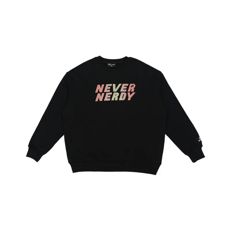 NERDY Never Crew Neck Loose Fit Sweatshirt Spring Fall Women's Black-0