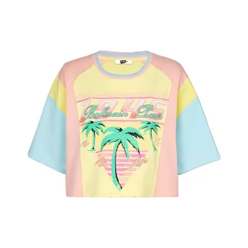 BALMAIN Palm Tree Printed Cropped T Shirt