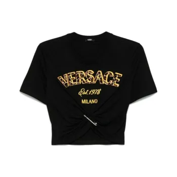 VERSACE Safety-Pin Detailed Cropped T-Shirt