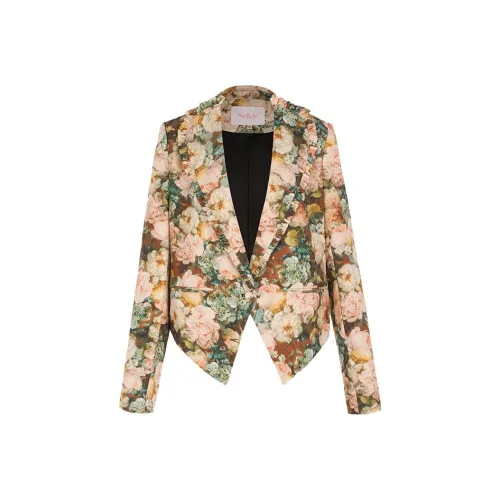 Selkie Collection FW23 Jacket Women's Black Night Rose Water Painting Print
