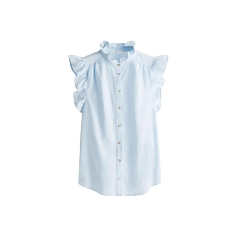 H&M Flutter Sleeve T-Shirt Women's Light Blue-0