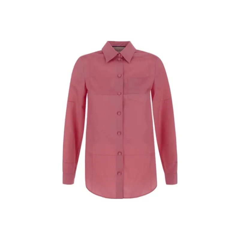 GUCCI Satin Long Sleeve Blouse Pink-0