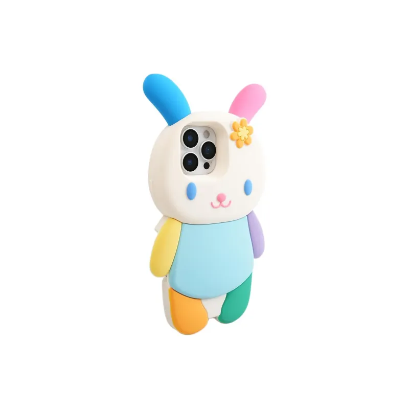 Sopi Silicone Material 3D Effect Multicolor Bunny Phone Cases Compatible With IPhone 16/15 Pro Max/Apple 13/14 Pro/Max-1
