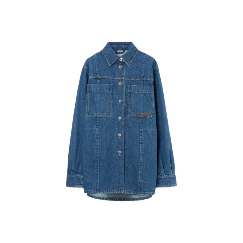 Burberry Logo Embroidered Denim Overshirt 'Classic Blue'-0