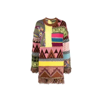 ETRO Fringe-Detailed Crewneck Mini Knitted Dress