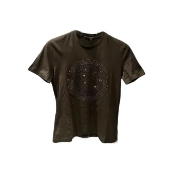 VERSACE Logo Rhinestone Pattern Crew Neck Short-Sleeved T-Shirt T-Shirt Women's Black
