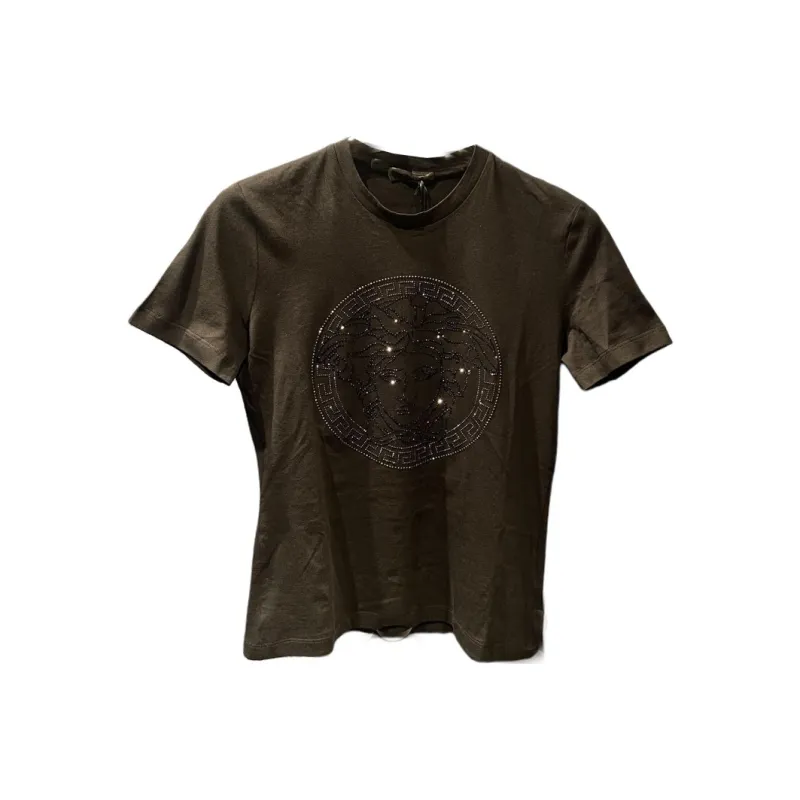 VERSACE Logo Rhinestone Pattern Crew Neck Short-Sleeved T-Shirt T-Shirt Women's Black-0