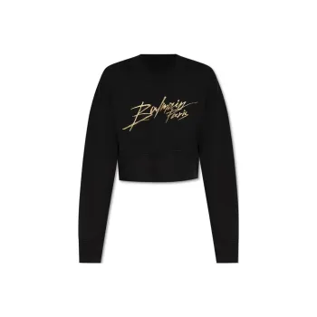 BALMAIN Logo Printed Cropped Sweatshirt 'Black/Gold'