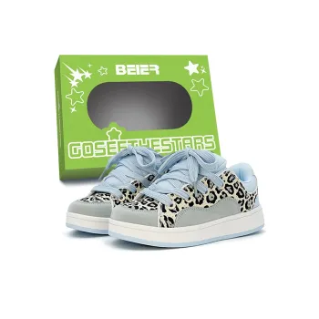 BEIER Low Top Skateboard Shoes Women's Leopard Print Blue