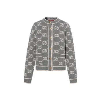 GUCCI Gg Wool Bouclé Jacquard Cardigan 'Grey/Ivory'