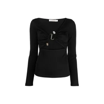 Christopher Esber Callisto Embellished Cut-Out Detailed Ribbed Top