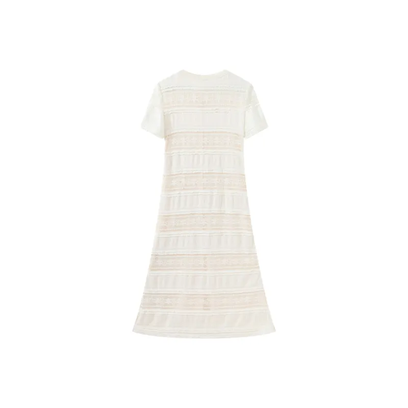 Fish Rabbits Spring Summer Short Sleeved Dress Women's Milk White Long-1