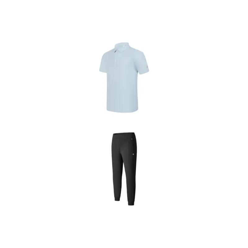 FILA Casual Sportswear Men Clothing Set Alice Blue Short Sleeved Shirt+Dark Flow Black Pants-0