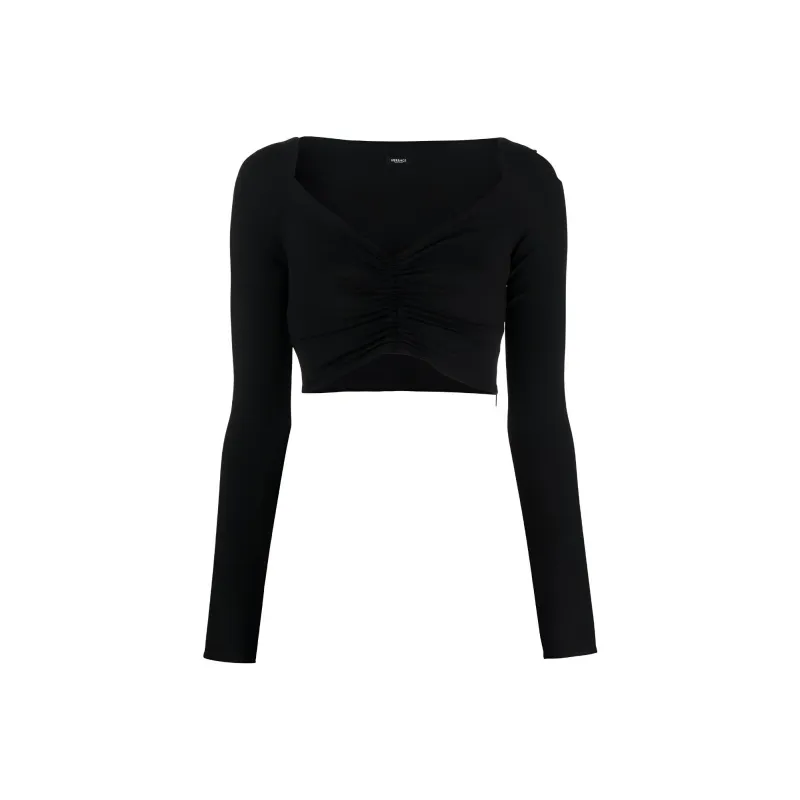 VERSACE V neck Cropped Blouse-0