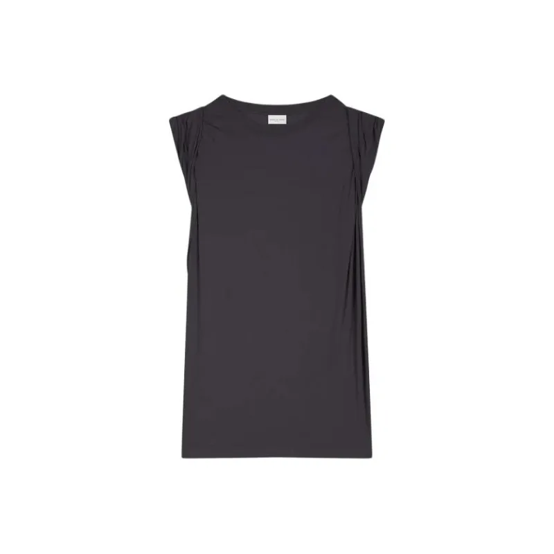 DRIES VAN NOTEN Solid Color Pleated Loose Fit Pullover Sleeveless T-Shirt Women's Marine Blue-0